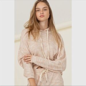 Double Zero Pastel pink, white soft Long Sleeve Hooded Sweatshirt medium NWOT